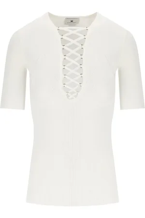Elisabetta Franchi Top, Dame, , S, Ivory Strikket Korset Top