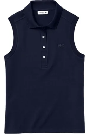 Lacoste Top, Dame, Blå, S, Bomuld, Blå Polo Skjorte med Perlemor Knapper