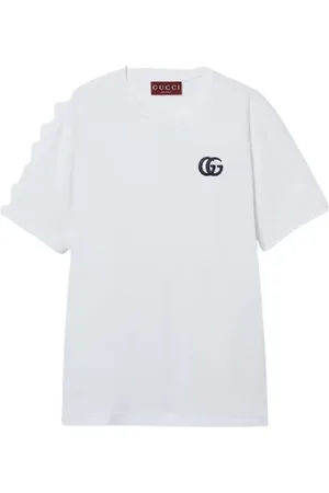Gucci Top, Herre, Hvid, L, Bomuld, Broderet Crewneck T-shirt i hvid