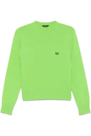Balenciaga Strik, Dame, Grøn, S, Uld, Neon Grøn Broderet Sweater