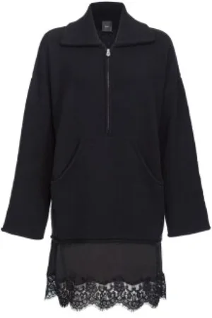 Pinko Kjole, Dame, Sort, XS, Uld, Lagdelt Blonder Lynlås Kjole Sort