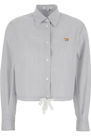 Maison Kitsuné Bluser & Skjorter, Dame, Grå, 2XS, Bomuld, Grå Skjorte med Fox Logo Patch