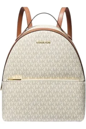 Michael Kors Taske, Dame, Hvid, ONE SIZE, Uld, Signatur Print Rygsæk med Gyldne Accenter