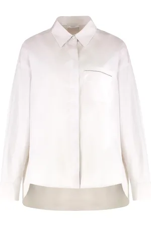 PESERICO SIGN Bluser & Skjorter, Dame, Hvid, S, Bomuld, Broderet Oversize Skjorte med Asymmetrisk Kjole