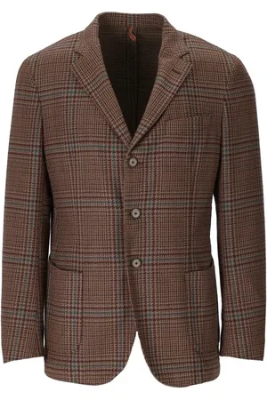Biagio Santaniello Jakke, Herre, Brun, 2XL, Bomuld, Brun Tartan Enkelt-Brydet Jakke