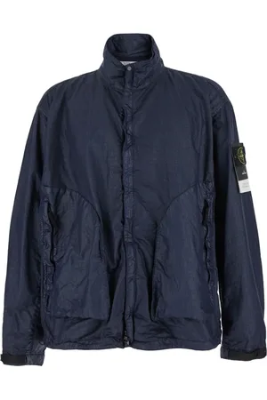 Stone Island Jakke, Herre, Blå, L, Uld, Blå Jakke med Høj Krave og Kompaslogo