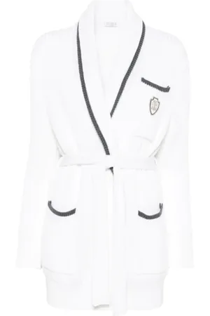 Brunello Cucinelli Strik, Dame, Hvid, S, Bomuld, Hvid Cardigan med Logo Patch