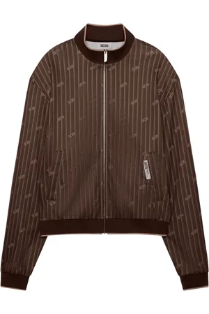 GCDS Sweathshirts & Hoodies, Herre, Brun, S, Polyester, Sporty Stribet Jakke med Logo Print