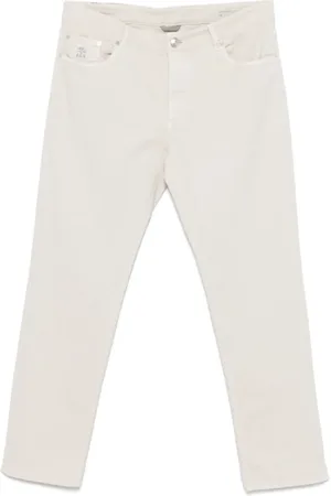 Brunello Cucinelli Bukser, Herre, , L, Bomuld, Ecru Twill Bukser med Knappelukning