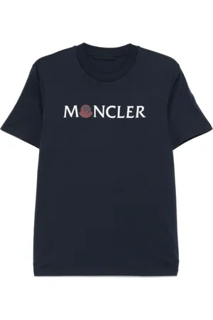 Moncler Top, Herre, Blå, XL, Bomuld, Navy Logo Print T-shirt