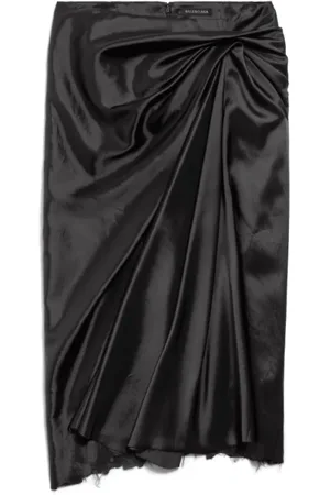 Balenciaga Nederdel, Dame, Sort, XS, Satin, Sort Satin Draperet Midi Kjole
