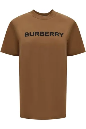 Burberry Top, Dame, Brun, XS, Bomuld, Monogram Bomuld T-shirt med Ribbet Crew Neck