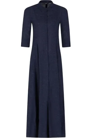 Emporio Armani Kjole, Dame, Blå, L, Chambray Kjole Trekvart Ærmer Frontknap Broderet Logo