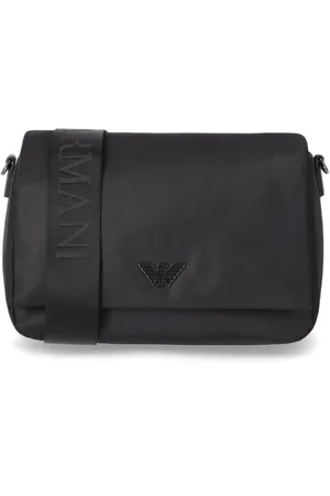 Emporio Armani Taske, Herre, Sort, ONE SIZE, Uld, Sort Crossbody Taske med Metal Logo