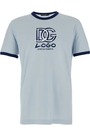 Dolce & Gabbana Top, Herre, Blå, XL, Bomuld, Blå Logo Print Crewneck T-Shirt