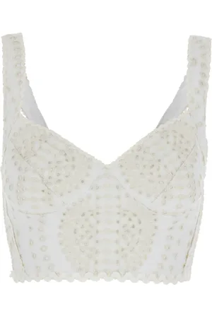 CHARO RUIZ IBIZA Top, Dame, Hvid, M, Bomuld, Hvid V-Neck Top med Perforeret Design