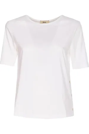 HERNO Top, Dame, Hvid, L, Bomuld, Monogram Bomuld T-shirt med Lurex Detaljer