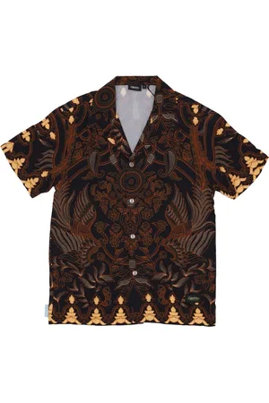 DOLLY NOIRE Skjorte, Herre, Brun, L, Batik Bowling Skjorte Kort Ærme Brun