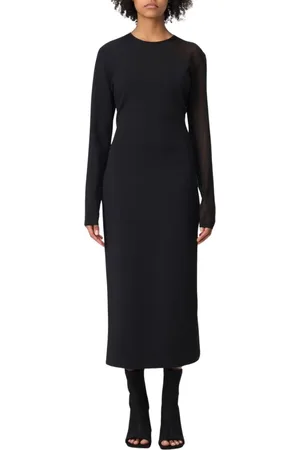Stella McCartney Kjole, Dame, Sort, M, Uld, Sort Sheer Panel Midi Kjole