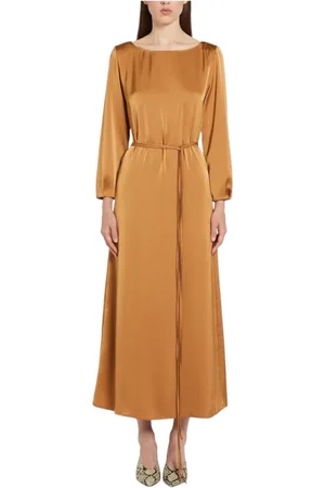 MARELLA Kjole, Dame, , M, Satin, Brun Satinkjole med Bælte