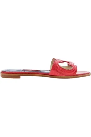 Carolina Herrera Sko, Dame, Rød, 37 EU, Læder, Rød Krokodille Initialer Insignia Sandaler