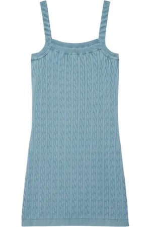 Lacoste Kjole, Dame, Blå, S, Bomuld, Blå Ærmeløs Flettet Strik Kjole