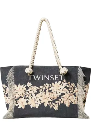 Twin-Set Taske, Dame, Sort, ONE SIZE, Bomuld, Lærreds Shopper Taske med Frynsede Kanter