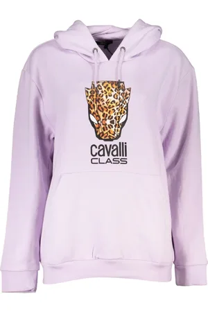 Roberto Cavalli Sweathshirts & Hoodies, Dame, Lilla, 2XL, Uld, Lilla hættetrøje med logoprint