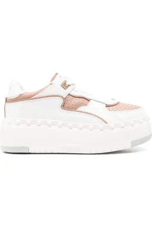 VALENTINO Sko, Dame, Hvid, 38 1/2 EU, Læder, Hvide lædersneakers med Rockstud-detaljer