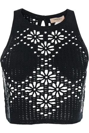 Twin-Set Top, Dame, Sort, M, Bomuld, Strikket Blomstret Sort Top Bomuld Kvinde