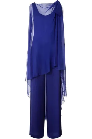 Alberta Ferretti Jumpsuits & Playsuits, Dame, Blå, S, Blå Asymmetrisk Kjole Med Lige Ben