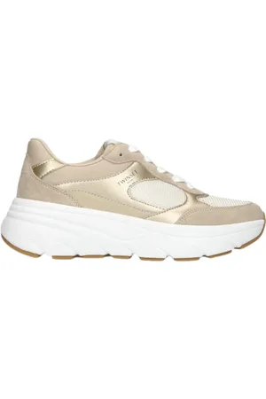 Twin-Set Sko, Dame, Gul, 36 EU, Læder, Gyldne flade sneakers med chunky sål