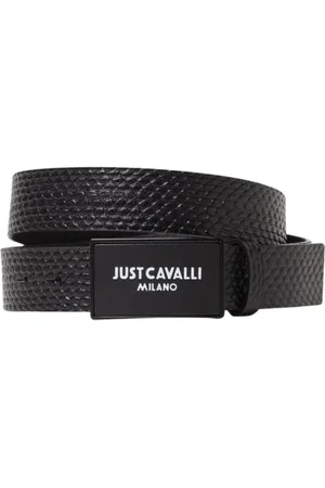 Roberto Cavalli Tilbehør, Herre, Sort, 100 CM, Uld, Logo Spænde Læderbælte Stilfuldt Tilbehør