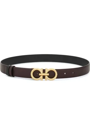 Salvatore Ferragamo Tilbehør, Dame, Gul, 85 CM, Bordeaux Sort Bælte med Gyldent Logo