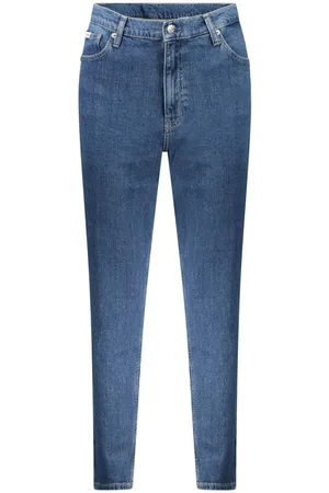 Calvin Klein Jeans, Dame, Blå, W28 L28, Bomuld, Blå Bomuld Mom Jeans med Logo