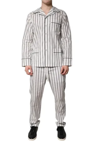 Dolce & Gabbana Nightwear & Lounge, Herre, Hvid, S, Bomuld, Stribet bomuld herre pyjamasæt natbeklædning