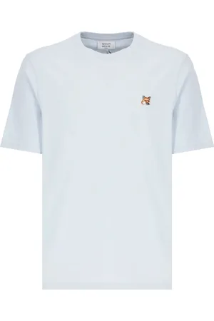 Maison Kitsuné Top, Herre, Blå, S, Bomuld, Fox Head Patch Bomuld T-shirt