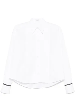 Brunello Cucinelli Bluser & Skjorter, Dame, Hvid, M, Bomuld, Hvid Skjorte med Klassisk Krave og Pintuck-detaljer