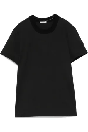 Moncler Top, Dame, Sort, XS, Bomuld, Sort bomulds T-shirt med hæklet accent