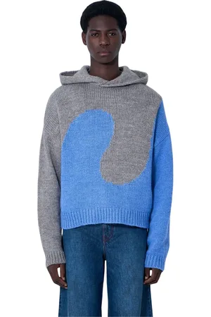 ERL Sweathshirts & Hoodies, Herre, Blå, L, Uld, Swirl Strikket Hættetrøje