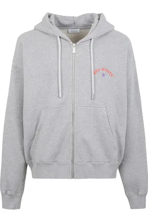 OFF-WHITE Sweathshirts & Hoodies, Herre, Grå, L, Uld, Hoodie med Logo Print og Pile Motiv