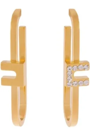 Elisabetta Franchi Tilbehør, Dame, Gul, ONE SIZE, Uld, Gyldne C Logo Rhinsten Øreringe