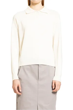 Maison Margiela Top, Dame, Hvid, L, Uld, Off- Uldstrik Polo Skjorte