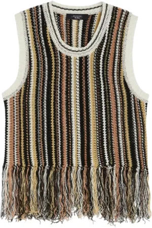 Max Mara Strik, Dame, Brun, S, Brun Hæklet Sweater med Frynser