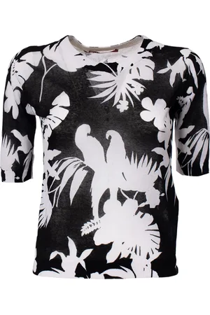 Max Mara Strik, Dame, Sort, S, Bomuld, Bomuld Crewneck All Over Print T-shirt