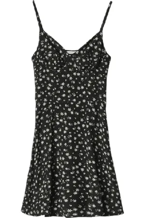 Mar De Margaritas Kjole, Dame, Sort, XS, Blomstret Kort Kjole i Crepe