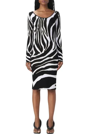 Roberto Cavalli Kjole, Dame, Sort, S, Zebra Print Midi Kjole