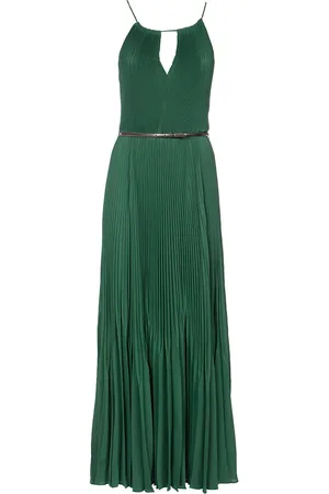 Max Mara Kjole, Dame, Grøn, XS, Polyester, Georgette Sable Lang Kjole med Plisse Detaljer