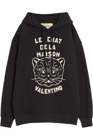 VALENTINO Sweathshirts & Hoodies, Herre, Sort, M, Uld, Løs Pasform Hættetrøje med Ribkant