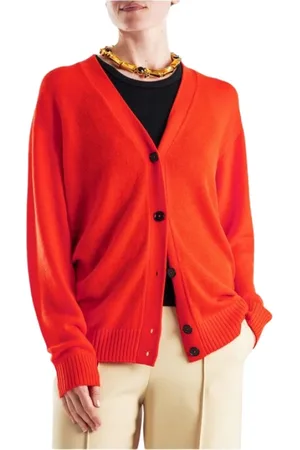 Jil Sander Strik, Dame, Rød, S, Uld, Rød Merinould Cardigan